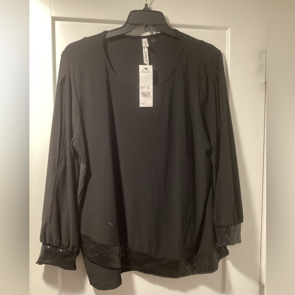NWT NY Collection Size 2X‎ sequined Black Blouse